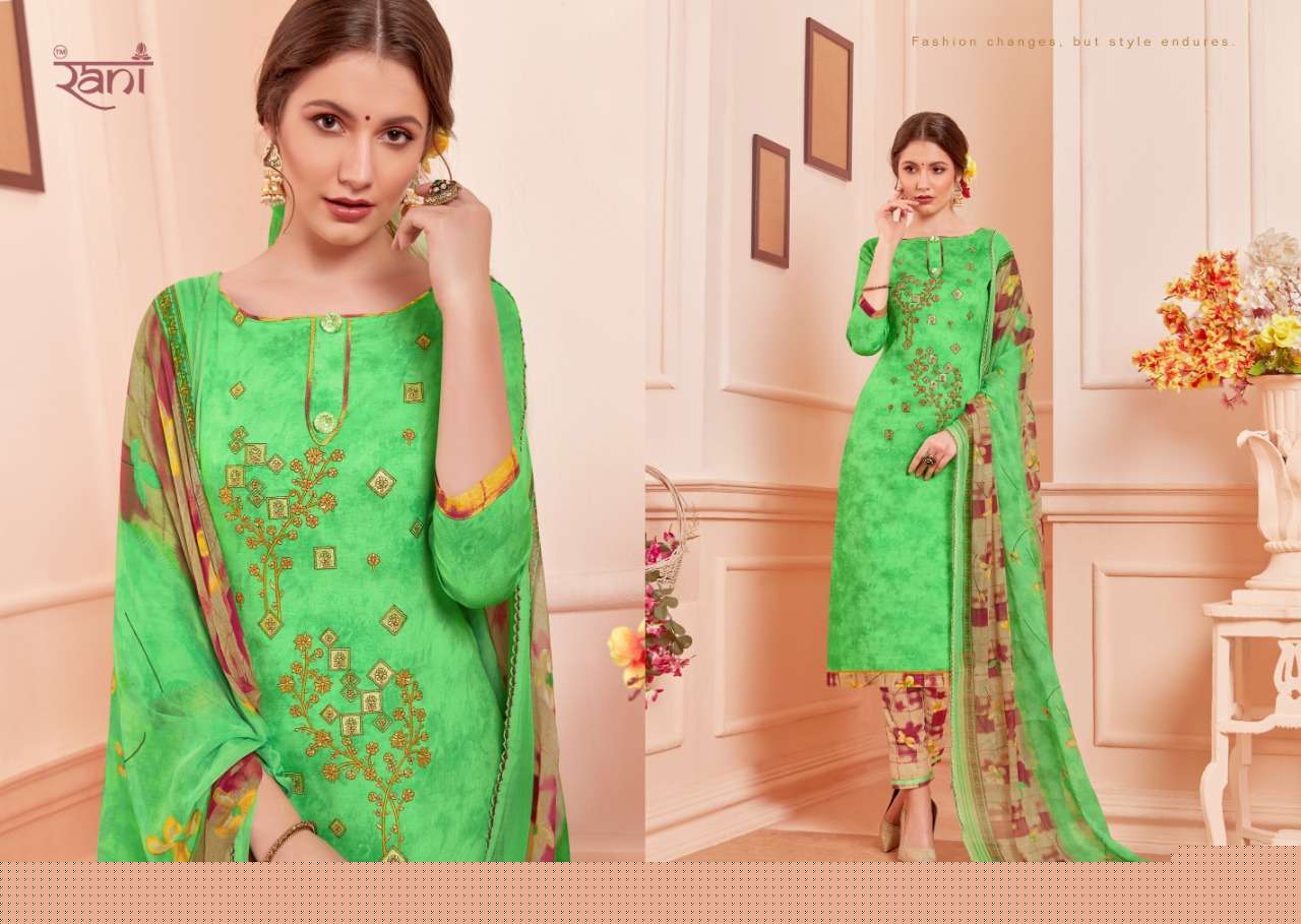 KAIRA BY RANI FASHION 1001 TO 1010 SERIES BEAUTIFUL SUITS STYLISH FANCY COLORFUL PARTY WEAR & OCCASIONAL WEAR COTTON SATIN PRINTED WITH EMBROIDERY DRESSES AT WHOLESALE PRICE